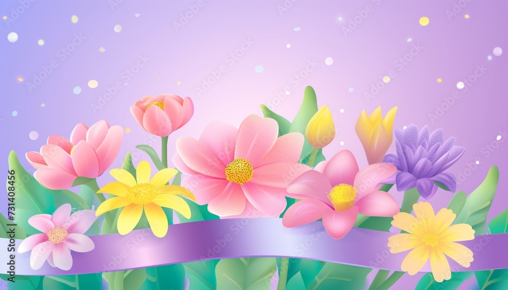 spring illustration with flowers and ribbon spring illustration with flowers and ribbon