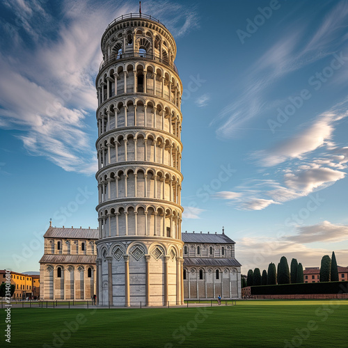 Sunset View of the Leaning Tower of Pisa in Italy