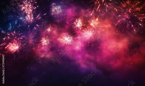 colorful fireworks over the night sky, city silhouette © Riz