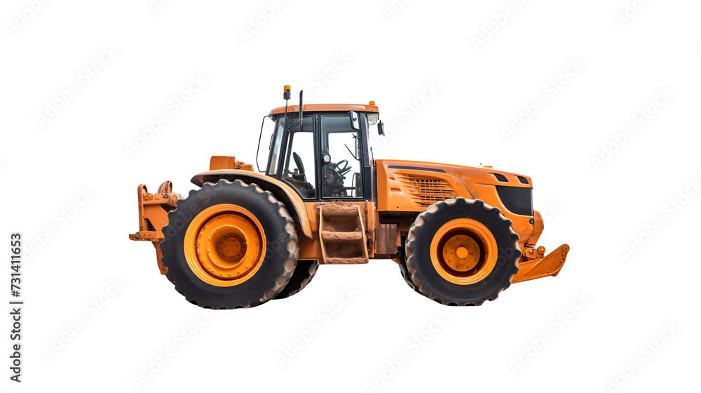 Side view of orange tractor