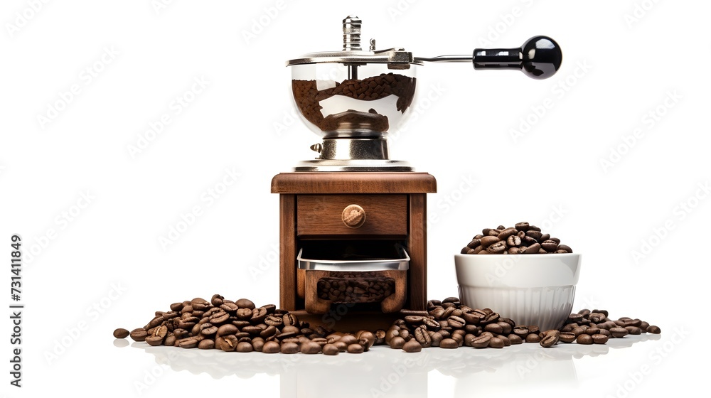 Coffee beans and grinder, a aromatic and coffee-centric display