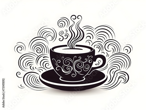 Coffee cup with steam forming intricate patterns t-shirt design.