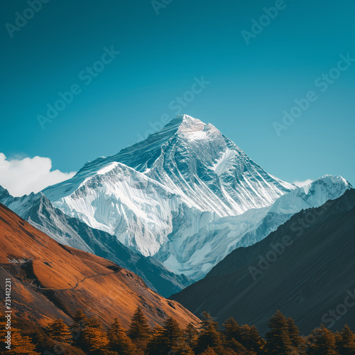Majestic Mount Everest Summit Amidst Blue Skies