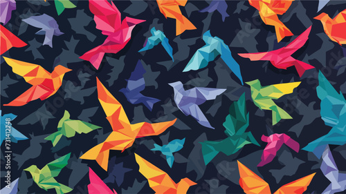 Colorful origami paper swallow birds seamless.