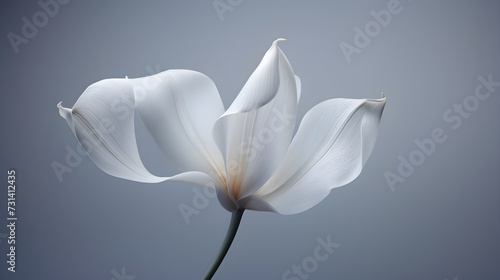 Elegant tulip petals gracefully unfolding on a muted grey backdrop