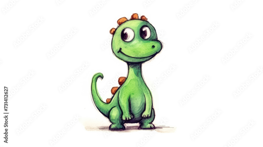 Naklejka premium A delightful and colorful childrens watercolor drawing of a dinosaur
