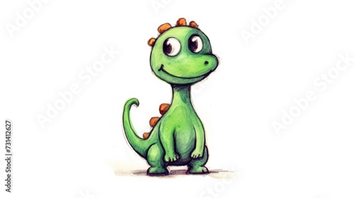 A delightful and colorful childrens watercolor drawing of a dinosaur