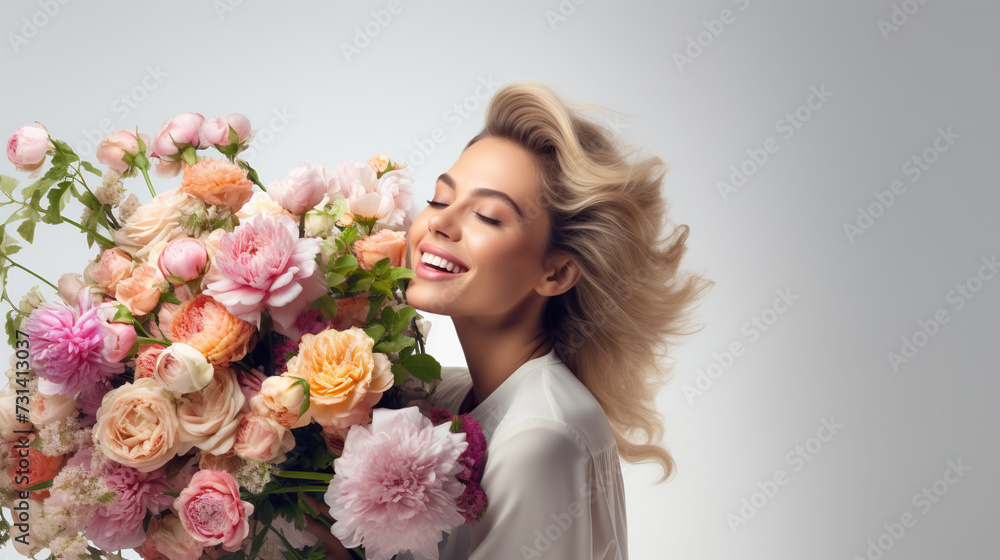 woman holding bouquet of flowers
