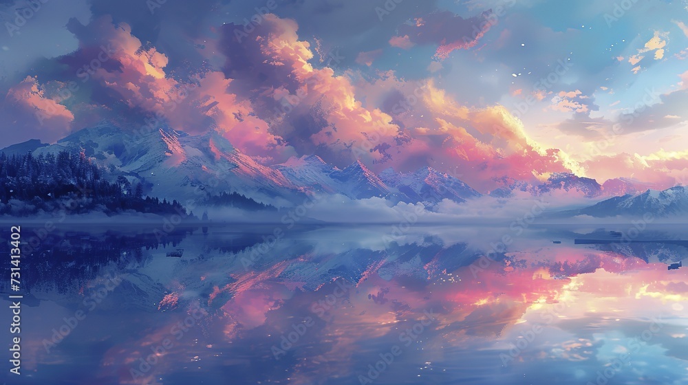 Dream land Digital Painting, Universe, Nature, Landscape and Fantasy, Clouds, Reflections, Backgrounds 