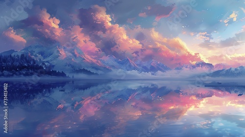Dream land Digital Painting, Universe, Nature, Landscape and Fantasy, Clouds, Reflections, Backgrounds  © Thanthara