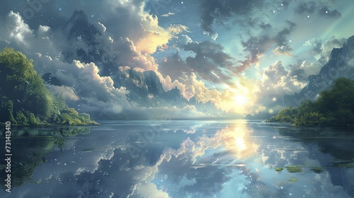 Dream land Digital Painting  Universe  Nature  Landscape and Fantasy  Clouds  Reflections  Backgrounds 