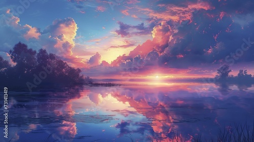 Dream land Digital Painting, Universe, Nature, Landscape and Fantasy, Clouds, Reflections, Backgrounds  © Thanthara