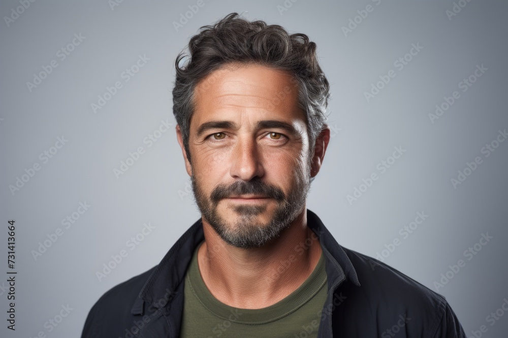 Handsome middle age man with beard and mustache over grey background. Handsome middle age man with beard and mustache over grey background.