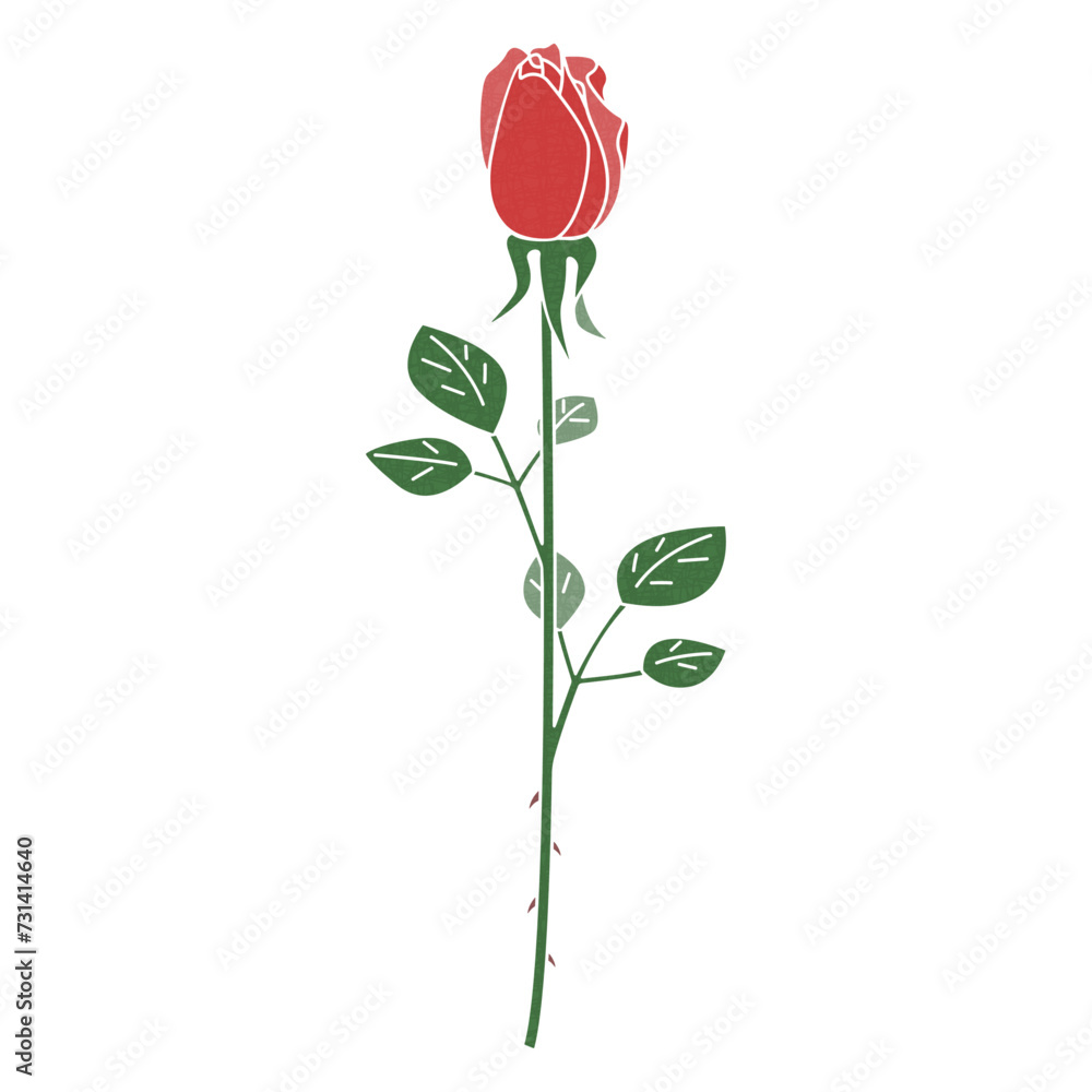 Fototapeta premium 一輪のばらのイラスト、薔薇の蕾、アイコン ベクター