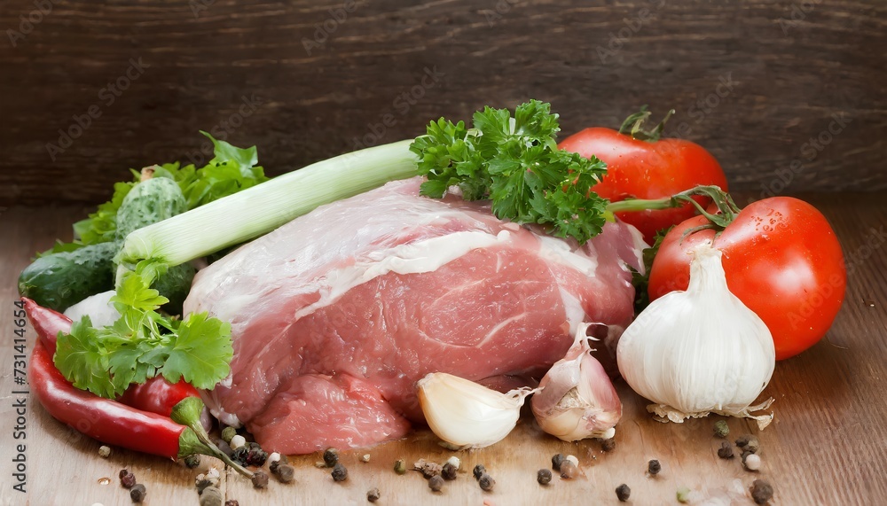 Raw beef steak with vegetables in the store. Fresh meat advertising concept. Raw beef steak with vegetables in the store. Fresh meat advertising concept.