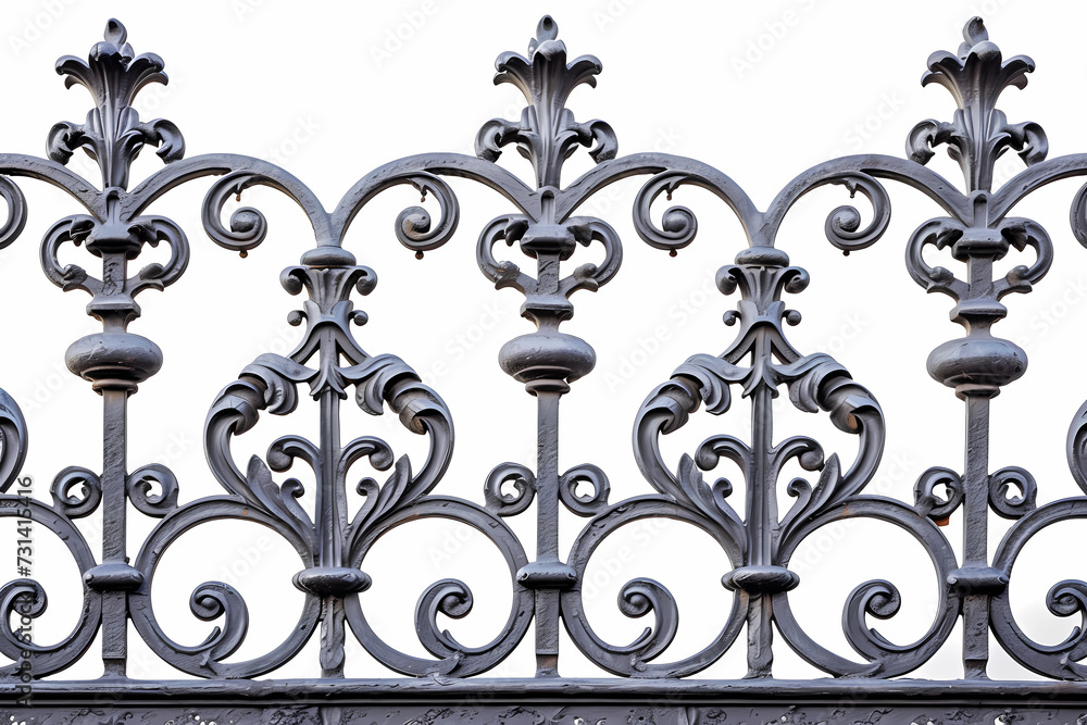 richly textured wrought iron fence detail on white background richly textured wrought iron fence detail on white background