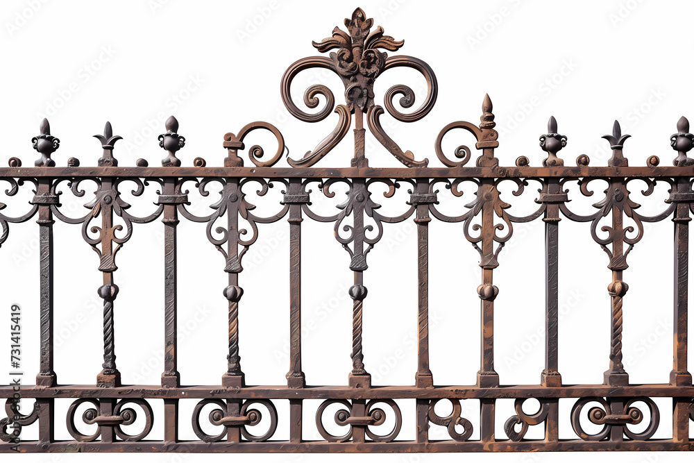 richly textured wrought iron fence detail on white background richly textured wrought iron fence detail on white background