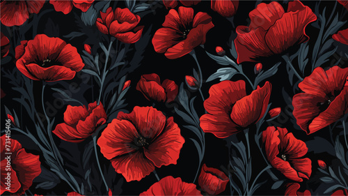 Fatal dark pattern with red flowers on a dark.