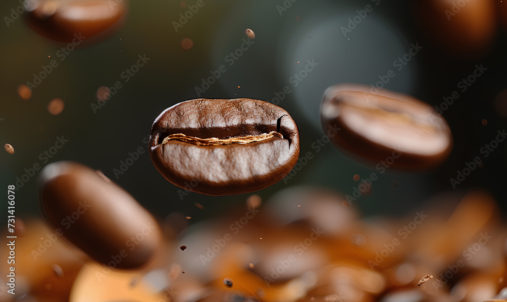 Coffee beans falling into the air with a blurred background. Coffee beans falling into the air with a blurred background.
