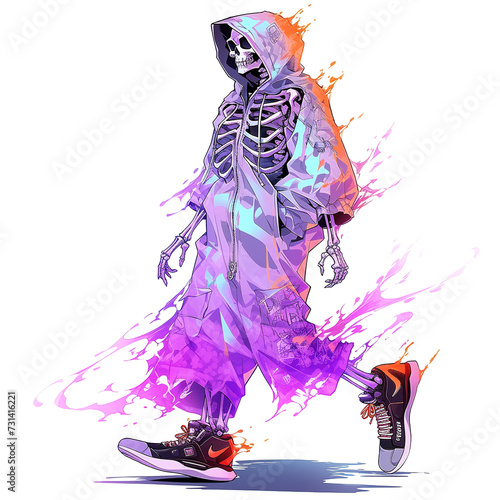 Skull Skeleton In Neoncore Style for t-shirt Design, Poster, Tattoo. Vector Illustration PNG Image