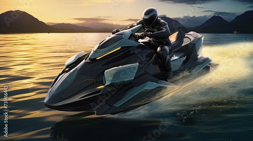 Futuristic electric jet skis water sports