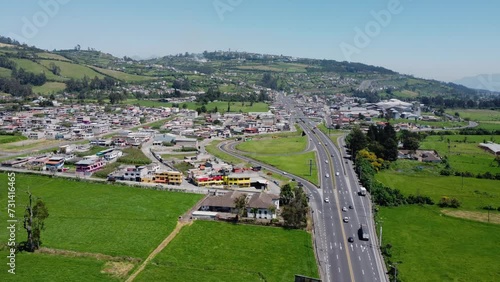 Aerial road highway network near junction, normal traffic conditions Ecuador photo