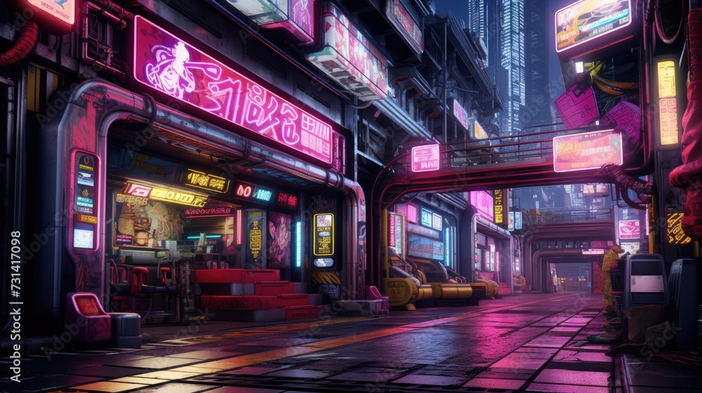 Neon lit cyberpunk streets