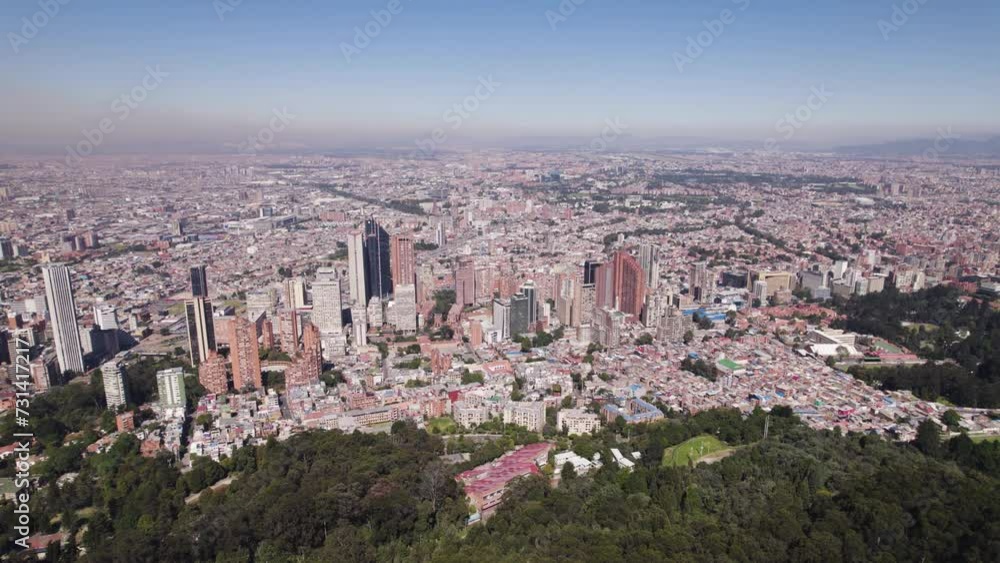 Aerial view approaching the downtown of Bogota from Monserrate, in sunny Colombia Aerial view approaching the downtown of Bogota from Monserrate, in sunny Colombia