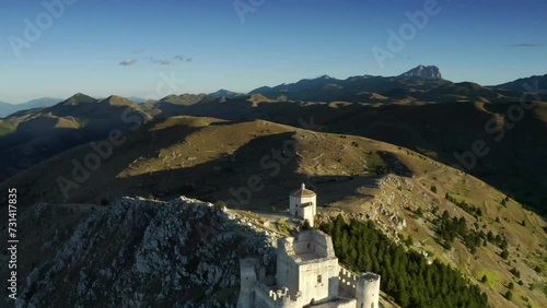 drone panorama of rocca calascio at sunrise abruzzo italy 