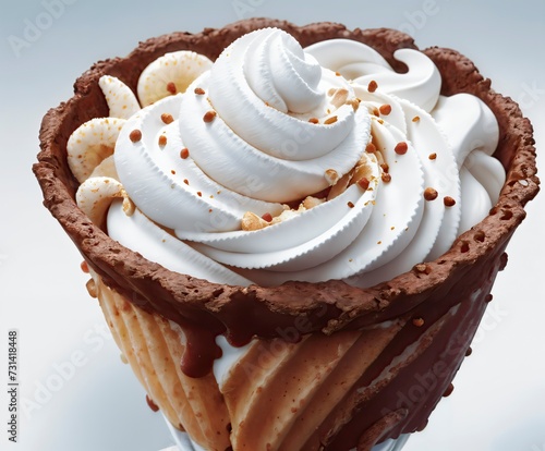 Chocolate cupcake with cream on a white plate photo