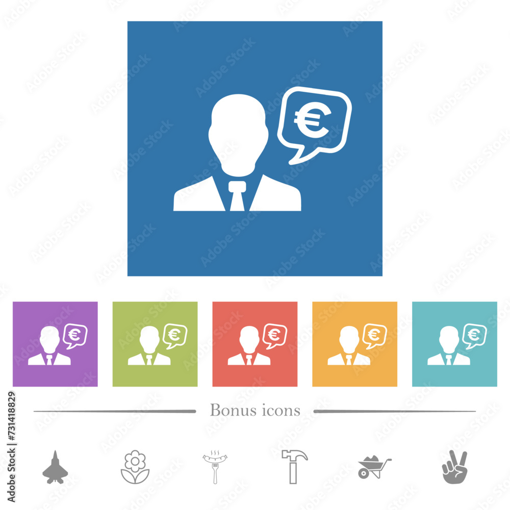 European Euro financial advisor flat white icons in square backgrounds European Euro financial advisor flat white icons in square backgrounds
