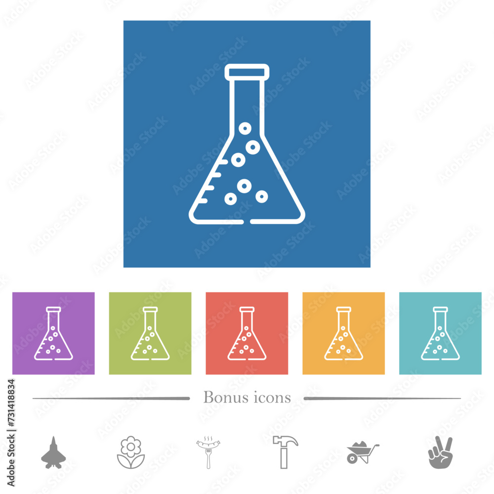 Lab flask with liquid outline flat white icons in square backgrounds Lab flask with liquid outline flat white icons in square backgrounds