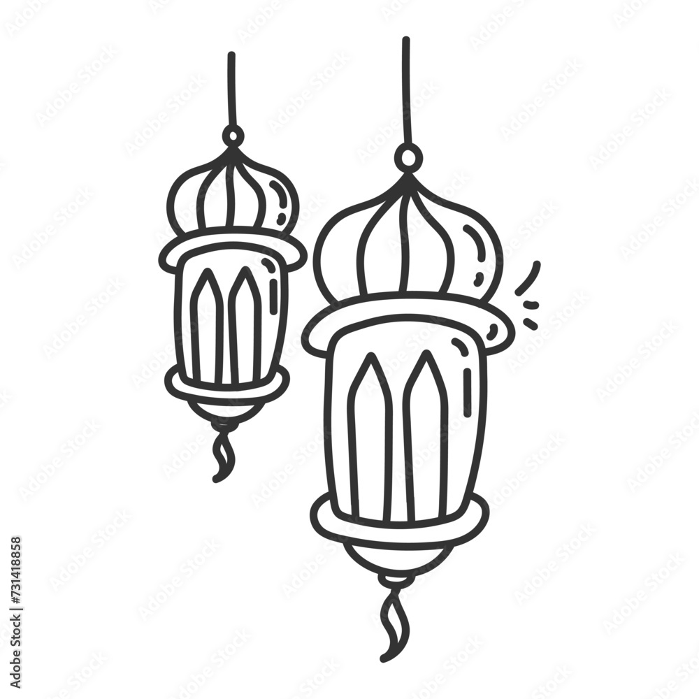 Ramadan kareem lanterns hanging decoration vector illustration line style icon Ramadan kareem lanterns hanging decoration vector illustration line style icon