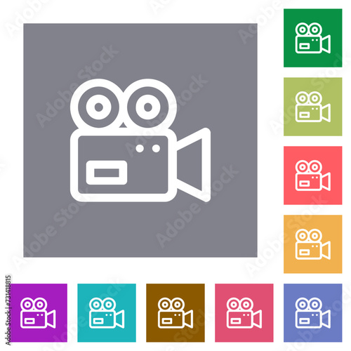 Movie camera outline square flat icons