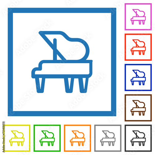 Grand piano outline flat framed icons