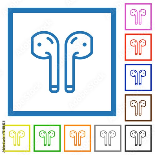 Wireless earphones solid flat framed icons