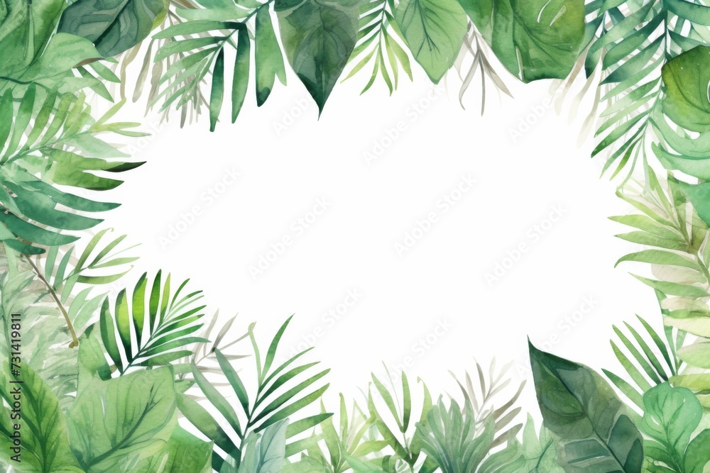 watercolor leaves tropical border design