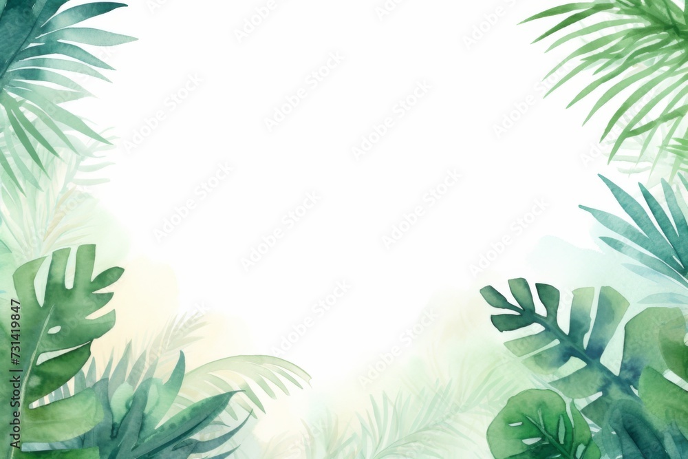 watercolor leaves tropical border design