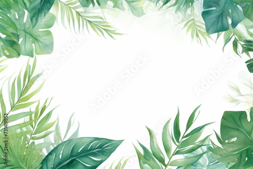 watercolor leaves tropical border design © wanna