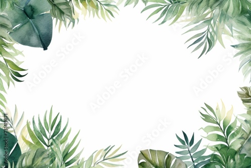 watercolor leaves tropical border design © wanna