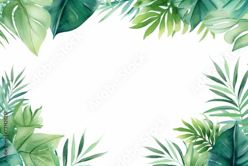 watercolor leaves tropical border design