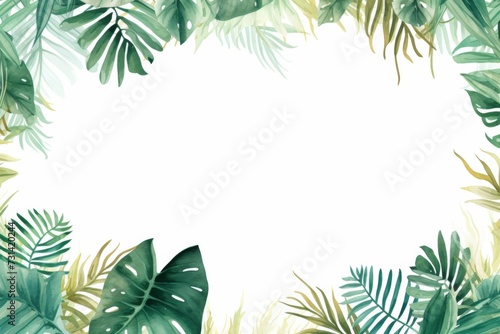 watercolor leaves tropical border design photo