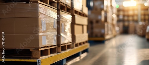 Wallpaper Mural The building is packed with cardboard boxes and pallets, set on a hardwood floor, with windows, metal facade, and a roof. Torontodigital.ca
