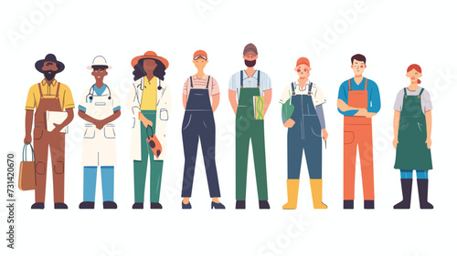 Key workers flat color vector faceless characters.