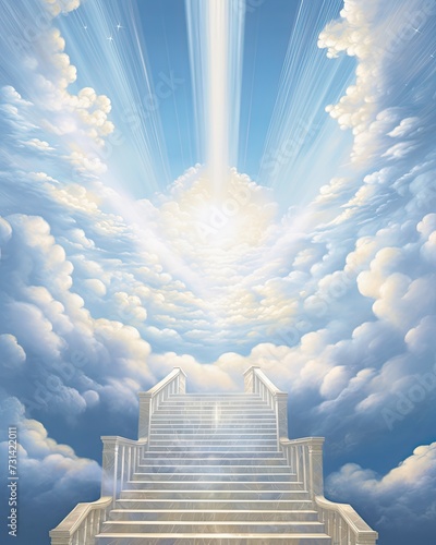 stairs atop a cloud in the style of god rays