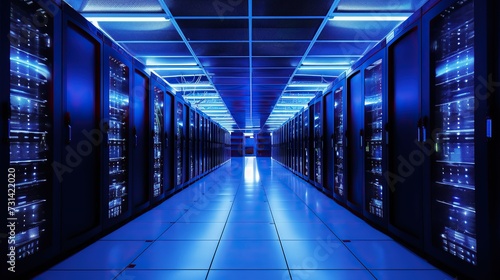 Data server racks in server room  modern telecommunication  artificial intelligence
