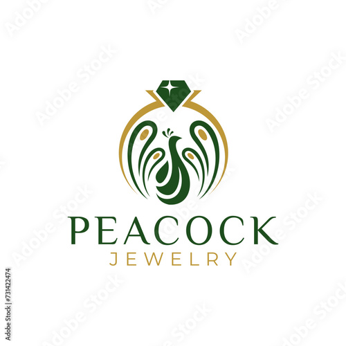 Diamond ring jewelry logo design. Vector illustration Diamond ring jewelry logo and peacock shape. modern logo design vector icon template