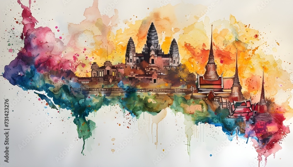 Thailand tourist water color - obrazy, fototapety, plakaty 