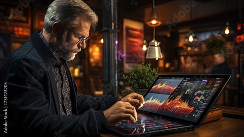 A business analyst studying market trends on a tablet