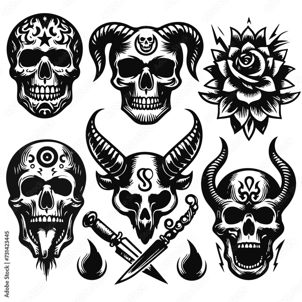 Fototapeta premium Skull and bone vector illustrations